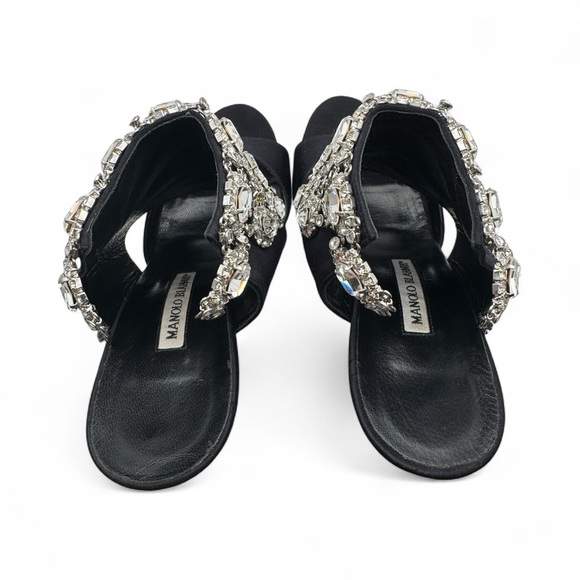 Manolo Blahnik Satin Crystal Embellished Sandal Heels - Picture 14 of 14